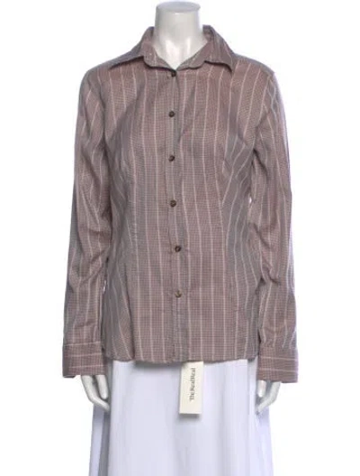 Pre-owned Etro Plaid Print Long Sleeve Button-up Top In Neutral