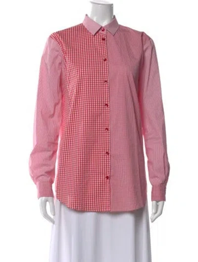 Pre-owned Etro Plaid Print Long Sleeve Button-up Top In Red