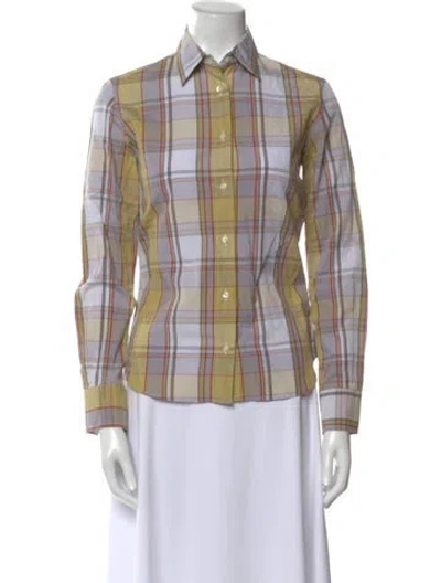 Pre-owned Etro Plaid Print Long Sleeve Button-up Top In Yellow