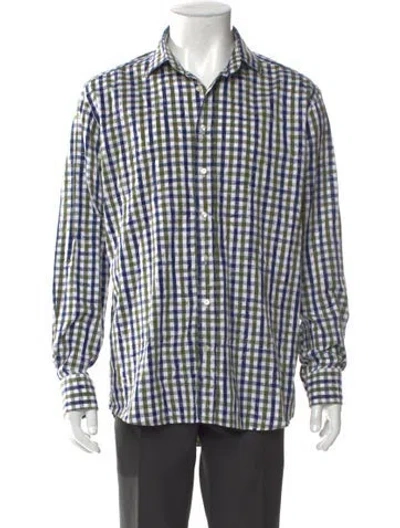 Pre-owned Etro Plaid Print Long Sleeve Dress Shirt In Blue