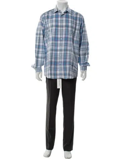 Pre-owned Etro Plaid Print Long Sleeve Dress Shirt In Blue