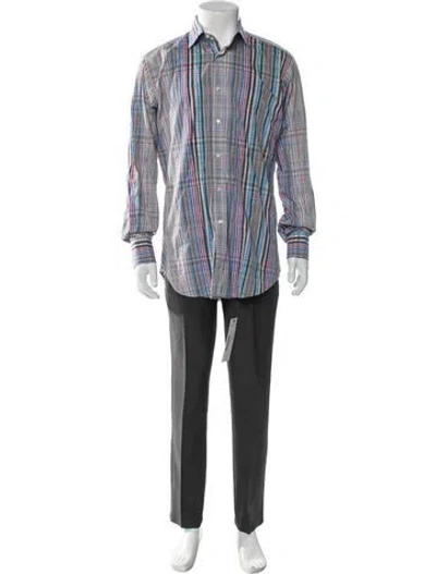 Pre-owned Etro Plaid Print Long Sleeve Dress Shirt In Blue