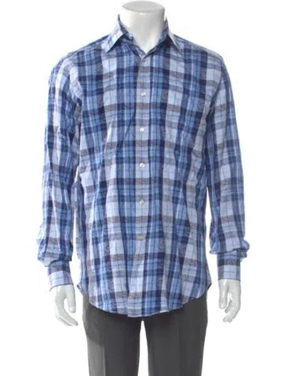 Pre-owned Etro Plaid Print Long Sleeve Dress Shirt In Blue