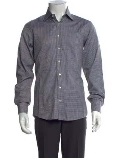 Pre-owned Etro Plaid Print Long Sleeve Dress Shirt In Blue