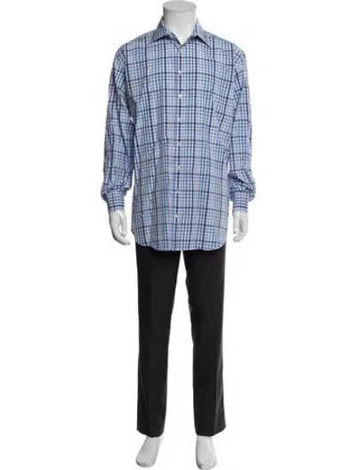 Pre-owned Etro Plaid Print Long Sleeve Dress Shirt In Blue