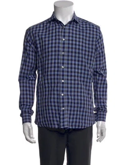 Pre-owned Etro Plaid Print Long Sleeve Dress Shirt In Blue