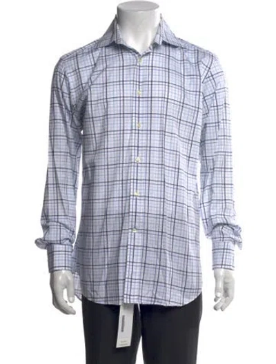 Pre-owned Etro Plaid Print Long Sleeve Dress Shirt In Blue