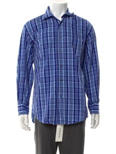 Pre-owned Etro Plaid Print Long Sleeve Dress Shirt In Blue