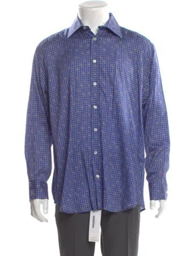 Pre-owned Etro Plaid Print Long Sleeve Dress Shirt In Blue