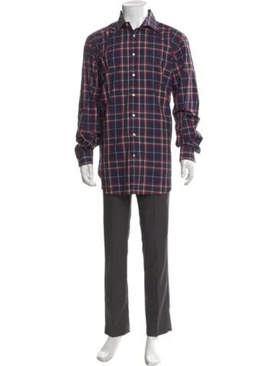 Pre-owned Etro Plaid Print Long Sleeve Dress Shirt In Blue