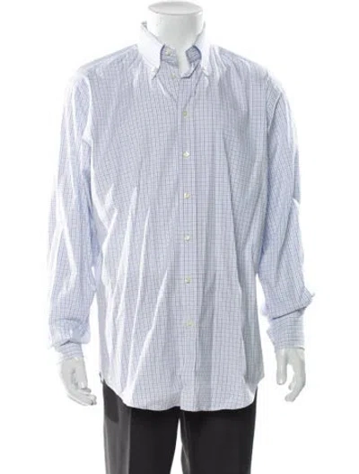 Pre-owned Etro Plaid Print Long Sleeve Dress Shirt In Blue
