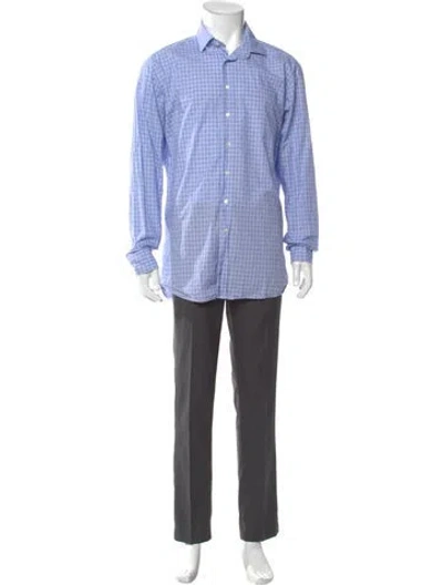 Pre-owned Etro Plaid Print Long Sleeve Dress Shirt In Blue