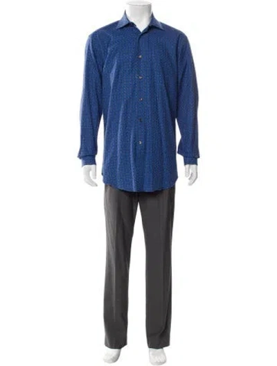 Pre-owned Etro Plaid Print Long Sleeve Dress Shirt In Blue