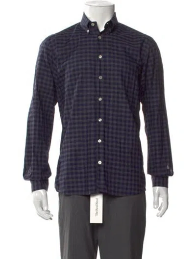 Pre-owned Etro Plaid Print Long Sleeve Dress Shirt In Blue