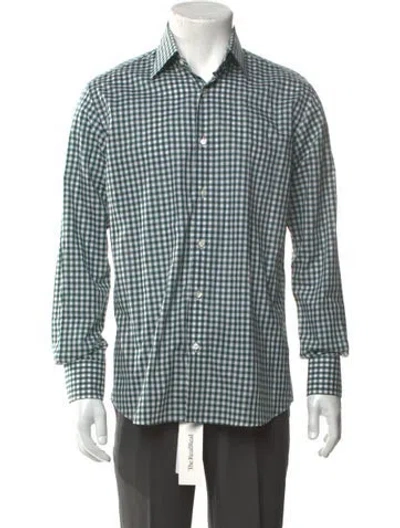 Pre-owned Etro Plaid Print Long Sleeve Dress Shirt In Blue