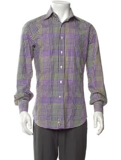 Pre-owned Etro Plaid Print Long Sleeve Dress Shirt In Multi