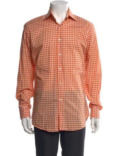 Pre-owned Etro Plaid Print Long Sleeve Dress Shirt In Orange