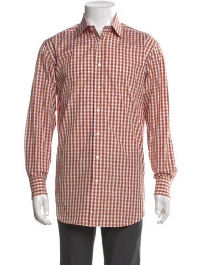 Pre-owned Etro Plaid Print Long Sleeve Dress Shirt In Orange