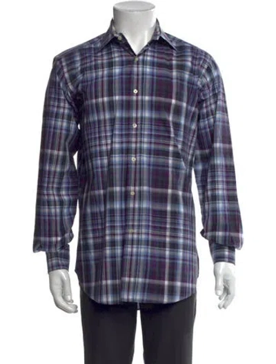 Pre-owned Etro Plaid Print Long Sleeve Dress Shirt In Purple