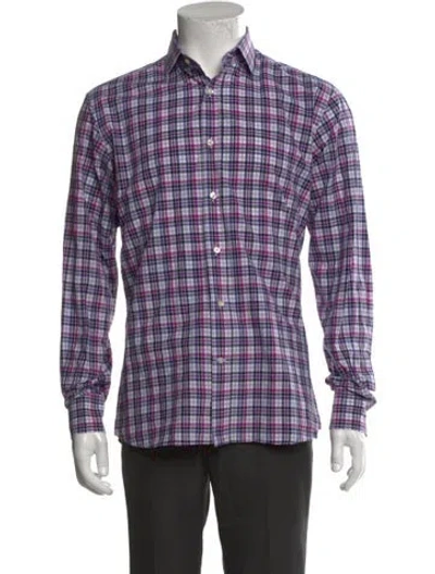 Pre-owned Etro Plaid Print Long Sleeve Dress Shirt In Purple
