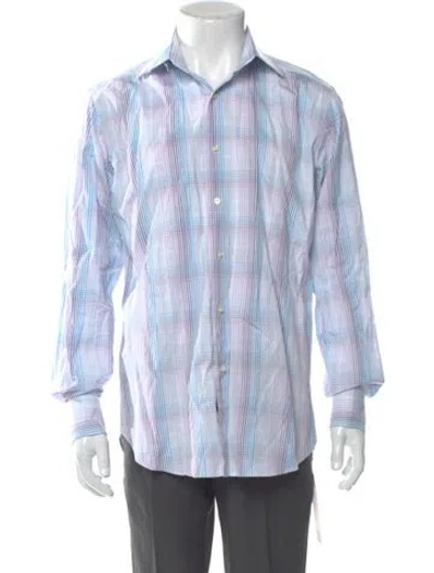 Pre-owned Etro Plaid Print Long Sleeve Dress Shirt In White