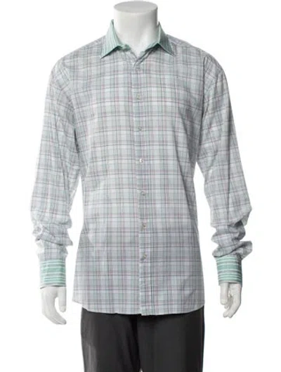 Pre-owned Etro Plaid Print Long Sleeve Dress Shirt In White
