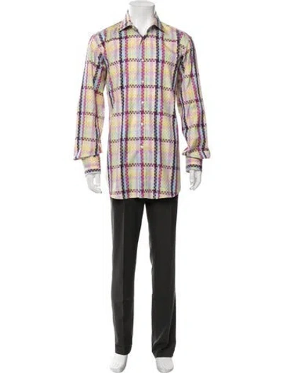 Pre-owned Etro Plaid Print Long Sleeve Dress Shirt In Yellow