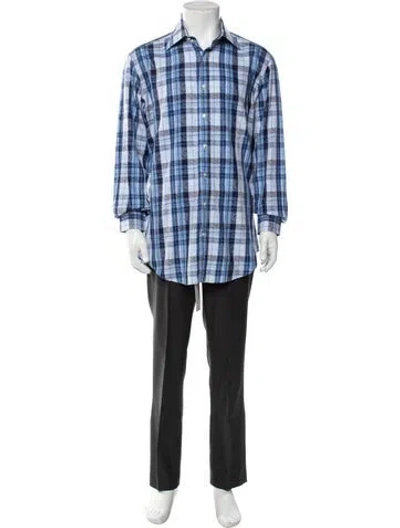 Pre-owned Etro Plaid Print Long Sleeve Shirt In Blue