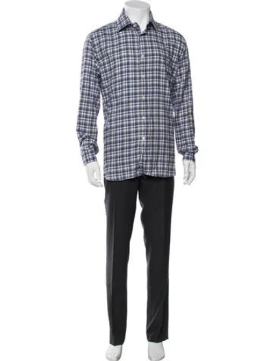 Pre-owned Etro Plaid Print Long Sleeve Shirt In Blue