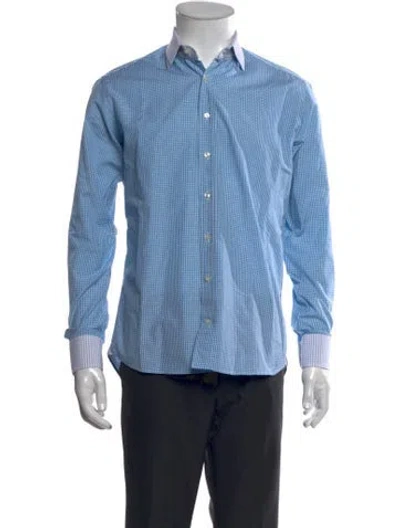 Pre-owned Etro Plaid Print Long Sleeve Shirt In Blue