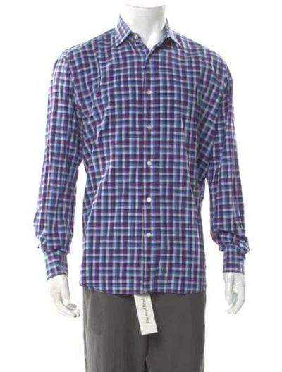 Pre-owned Etro Plaid Print Long Sleeve Shirt In Blue