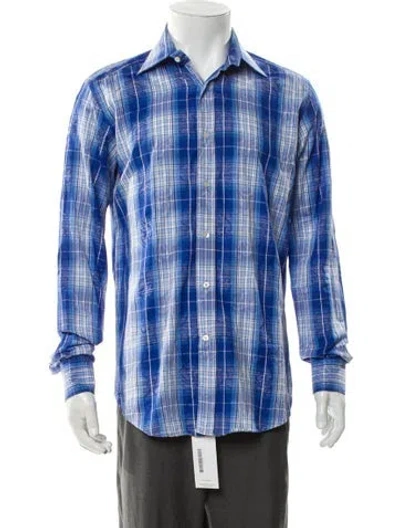 Pre-owned Etro Plaid Print Long Sleeve Shirt In Blue
