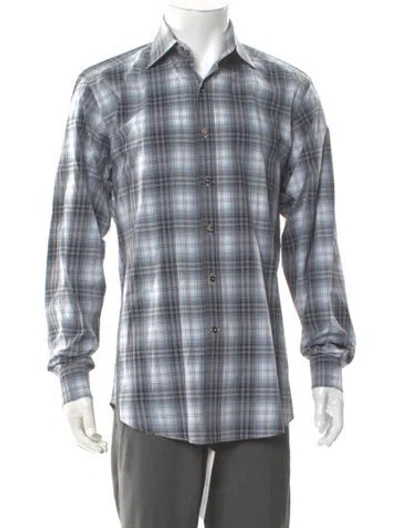 Pre-owned Etro Plaid Print Long Sleeve Shirt In Blue