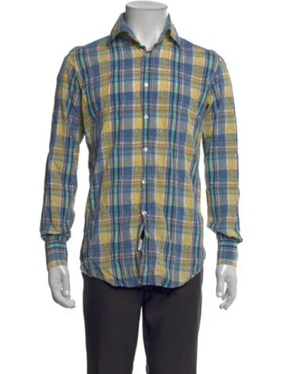 Pre-owned Etro Plaid Print Long Sleeve Shirt In Blue