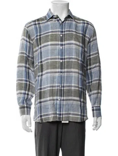 Pre-owned Etro Plaid Print Long Sleeve Shirt In Blue