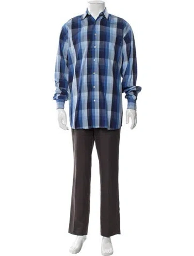Pre-owned Etro Plaid Print Long Sleeve Shirt In Blue