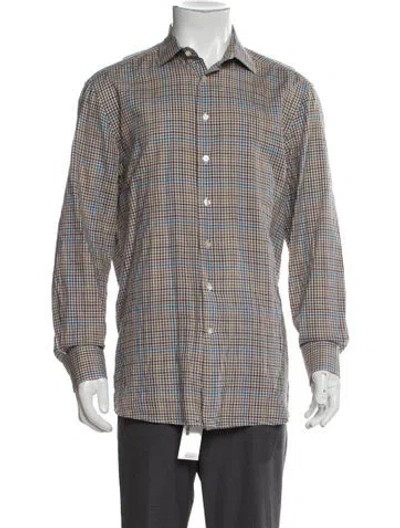 Pre-owned Etro Plaid Print Long Sleeve Shirt In White
