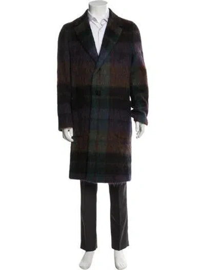 Pre-owned Etro Plaid Print Overcoat In Green