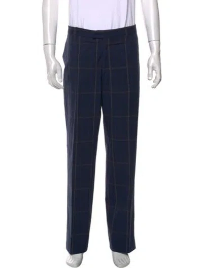 Pre-owned Etro Plaid Print Pants In Blue