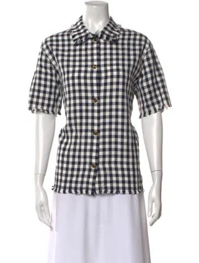 Pre-owned Etro Plaid Print Short Sleeve Button-up Top In White