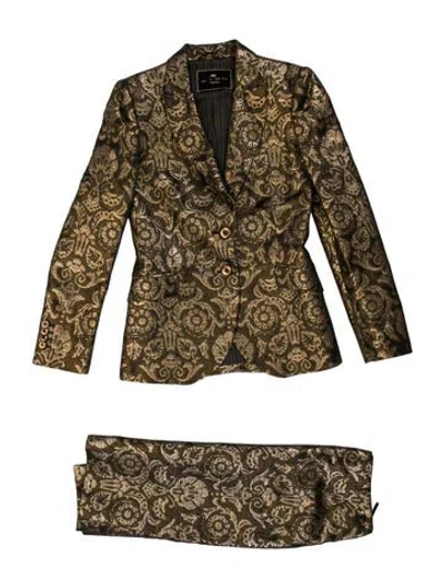 Pre-owned Etro Plaid Print Skirt Suit In Gold