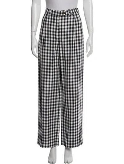 Pre-owned Etro Plaid Print Wide Leg Pants In White
