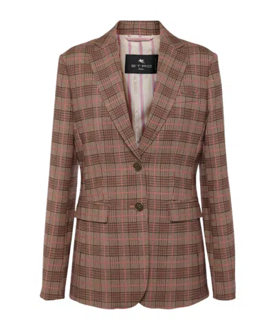 Etro Plaid Single-breasted Suit Jacket In Brown