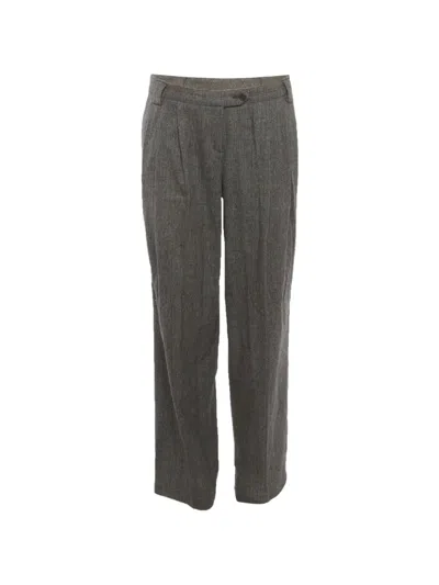 Pre-owned Etro Plaid Wool Wide-leg Trousers In Gray