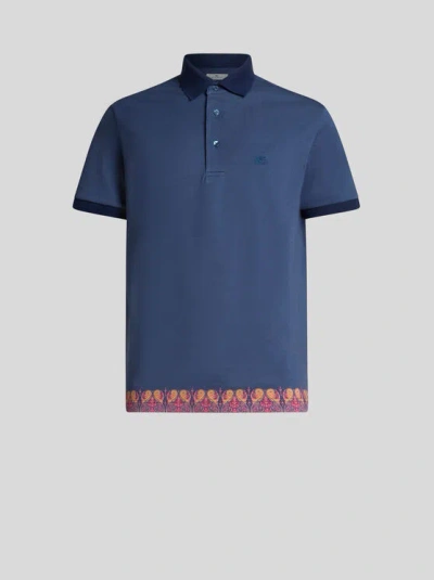 Etro Plain-coloured Cotton Polo Shirt In Navy Blue