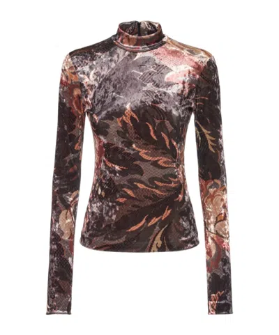 Etro Plain Jersey Turtleneck T-shirt In Print Grey