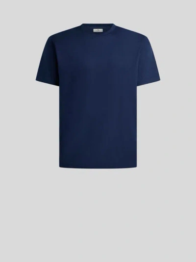 Etro Plain-coloured Cotton And Modal T-shirt In Blue