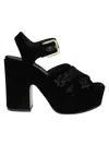 Etro Velvet Platform Sandals With Embroidery In Black