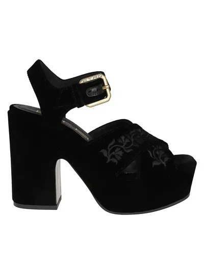 ETRO PLATFORM SANDALS VELVET + EMBROIDERY