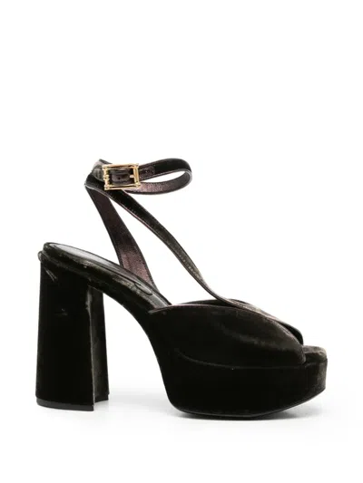 Etro Platform Velvet Sandals In Black
